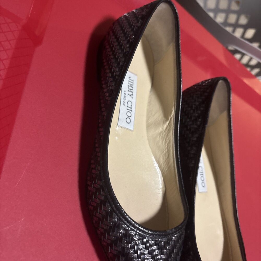 JIMMY CHOO Ballet Flats Point Toe Black Silver Size 36.5/6.5 - Picture 5 of 14